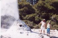 Taupo Springs famous geyser and
a couple of fools