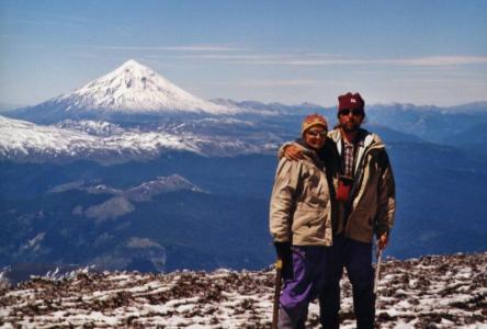 On Volcan Villarica, with Volcan Lanin in the background.